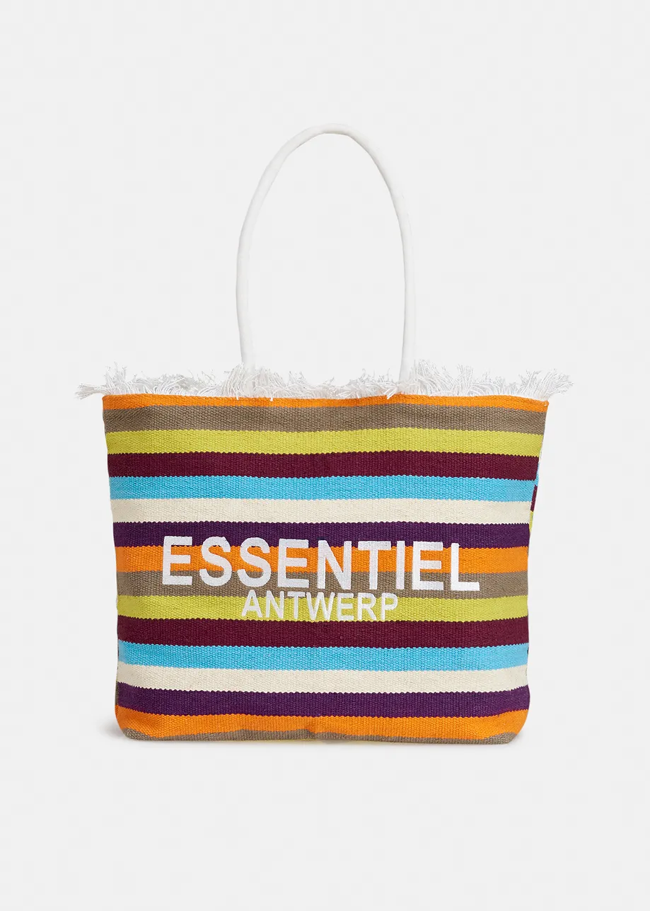 Multicolor striped cotton-raffia shopper