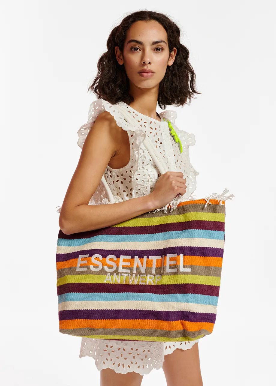 Multicolor striped cotton-raffia shopper
