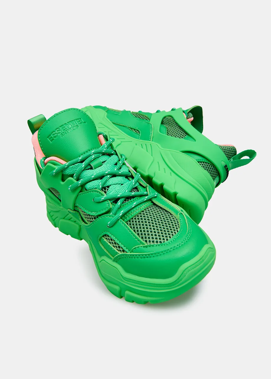 Green sneakers set on chunky soles