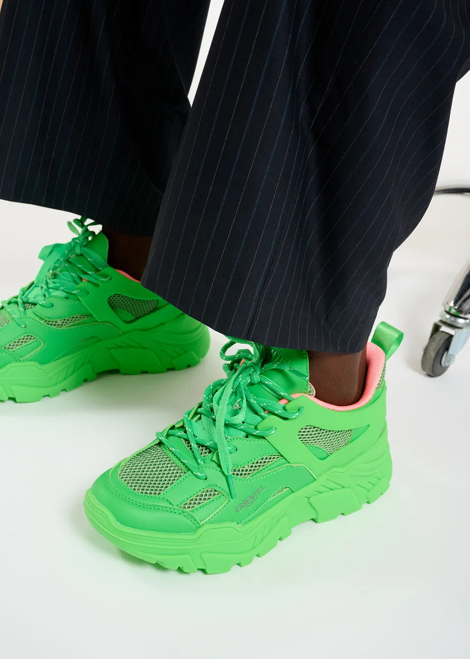 Green sneakers set on chunky soles