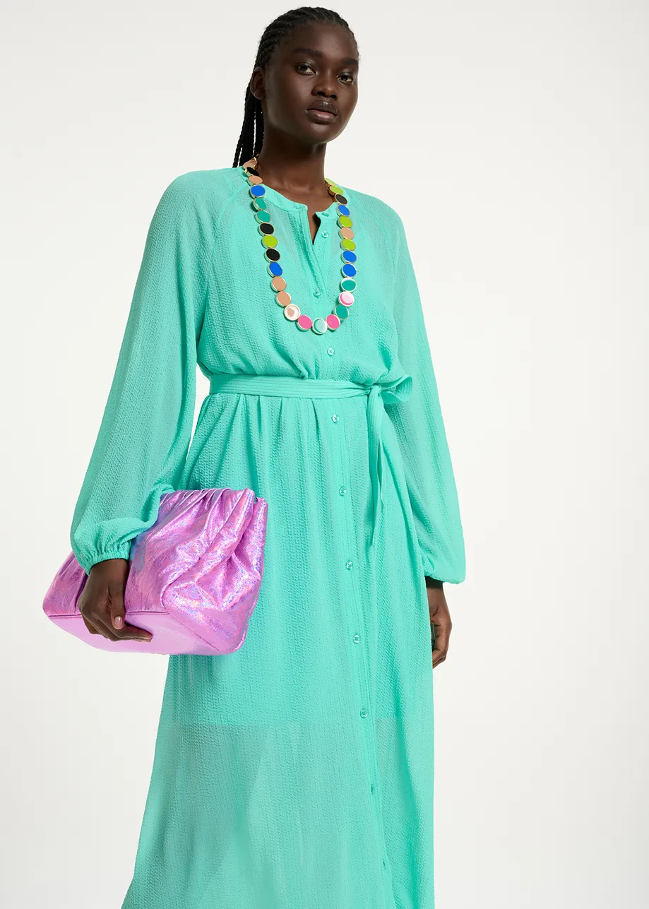 Collier à disques noires, turquoise et vert citron
