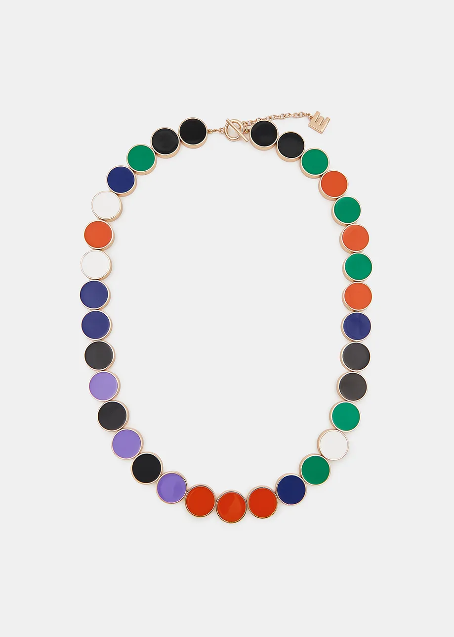Black, orange and blue disc necklace