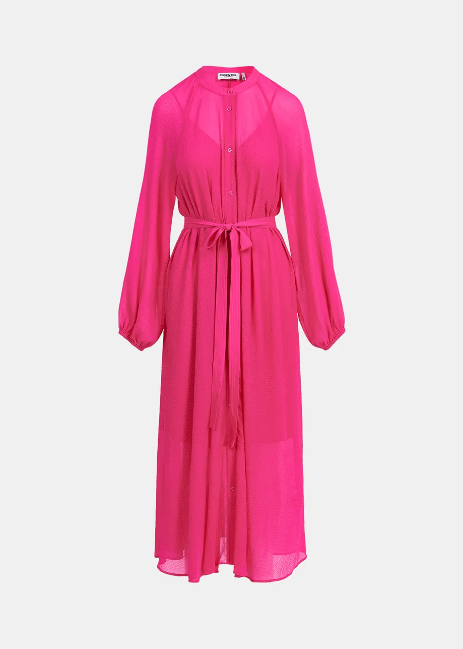 Robe chemise midi fuchsia avec ceinture