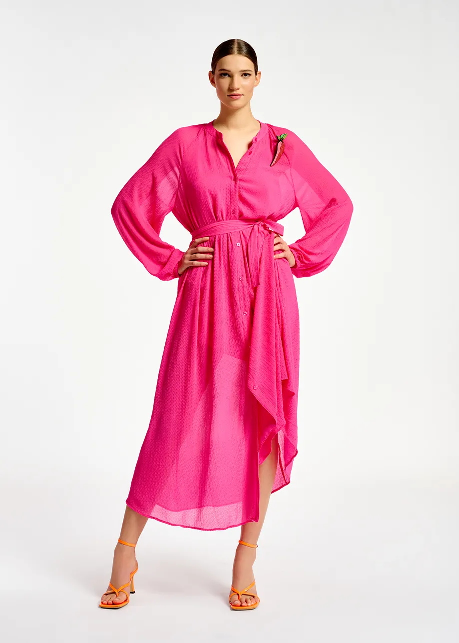 Robe chemise midi fuchsia avec ceinture