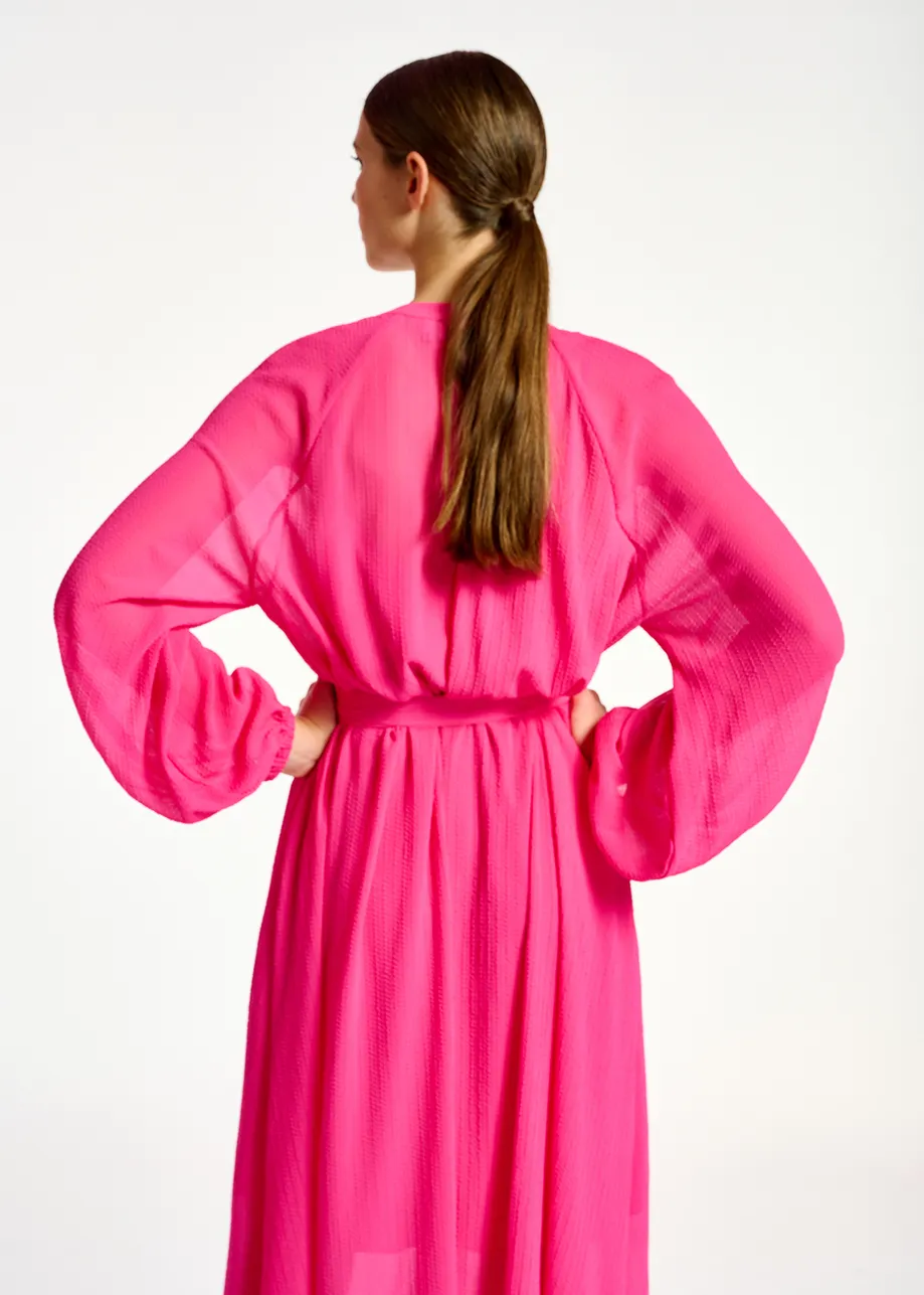 Robe chemise midi fuchsia avec ceinture