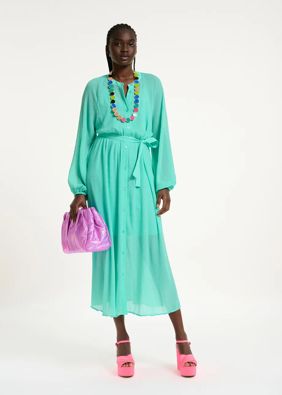Turquoise midi-hemdjurk met riem