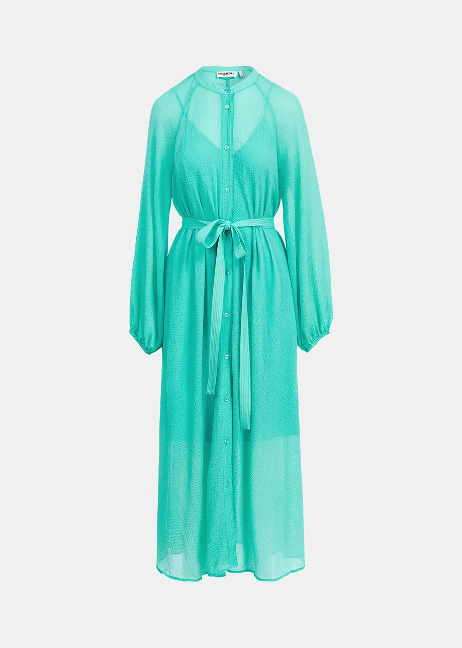 Turquoise midi-hemdjurk met riem