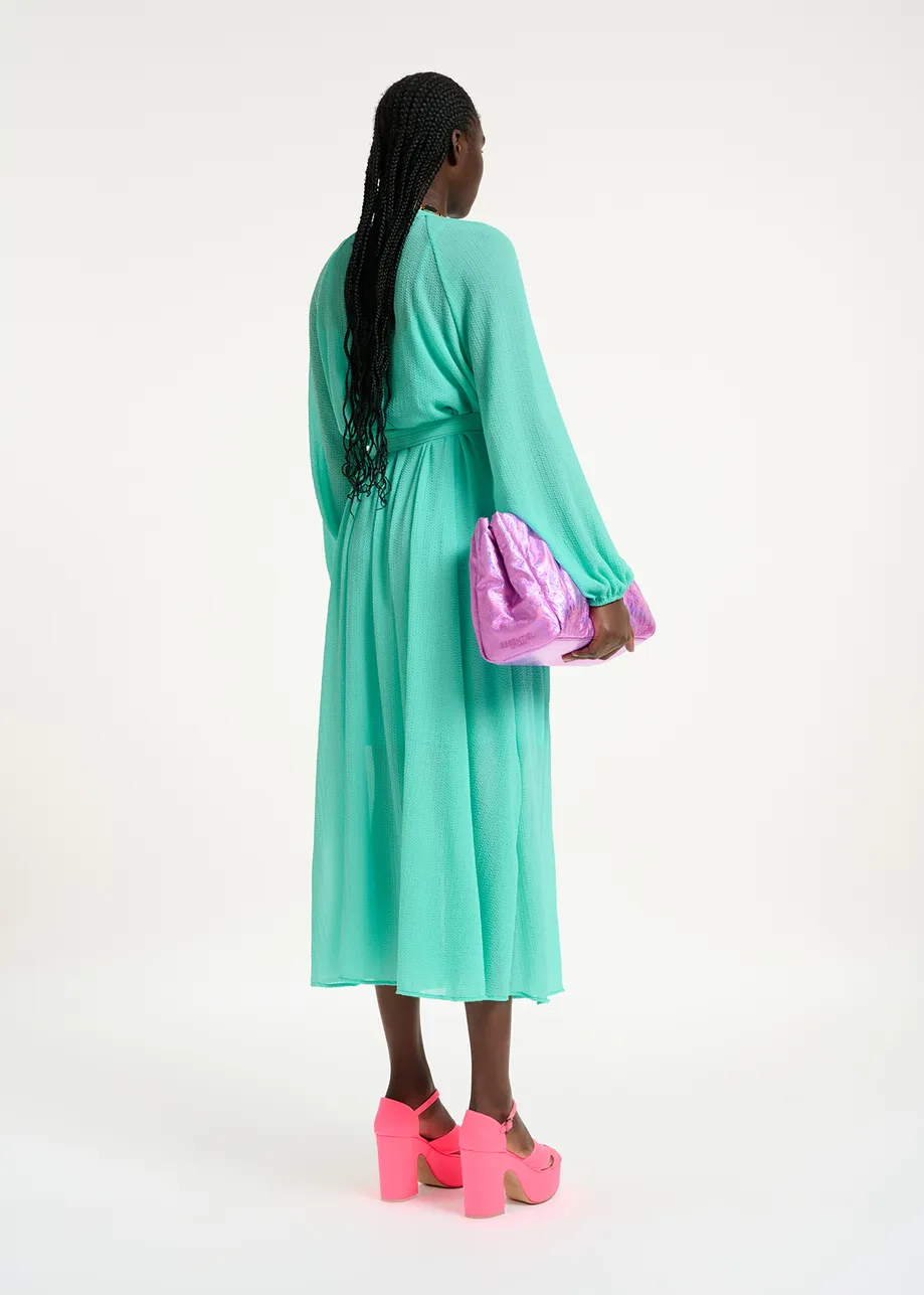 Robe chemise midi turquoise avec ceinture
