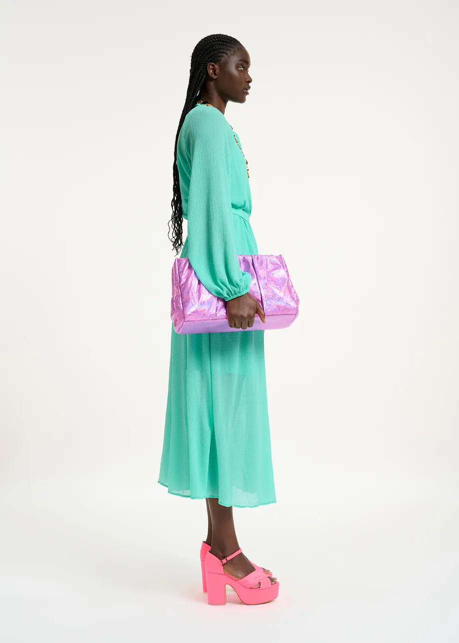 Robe chemise midi turquoise avec ceinture