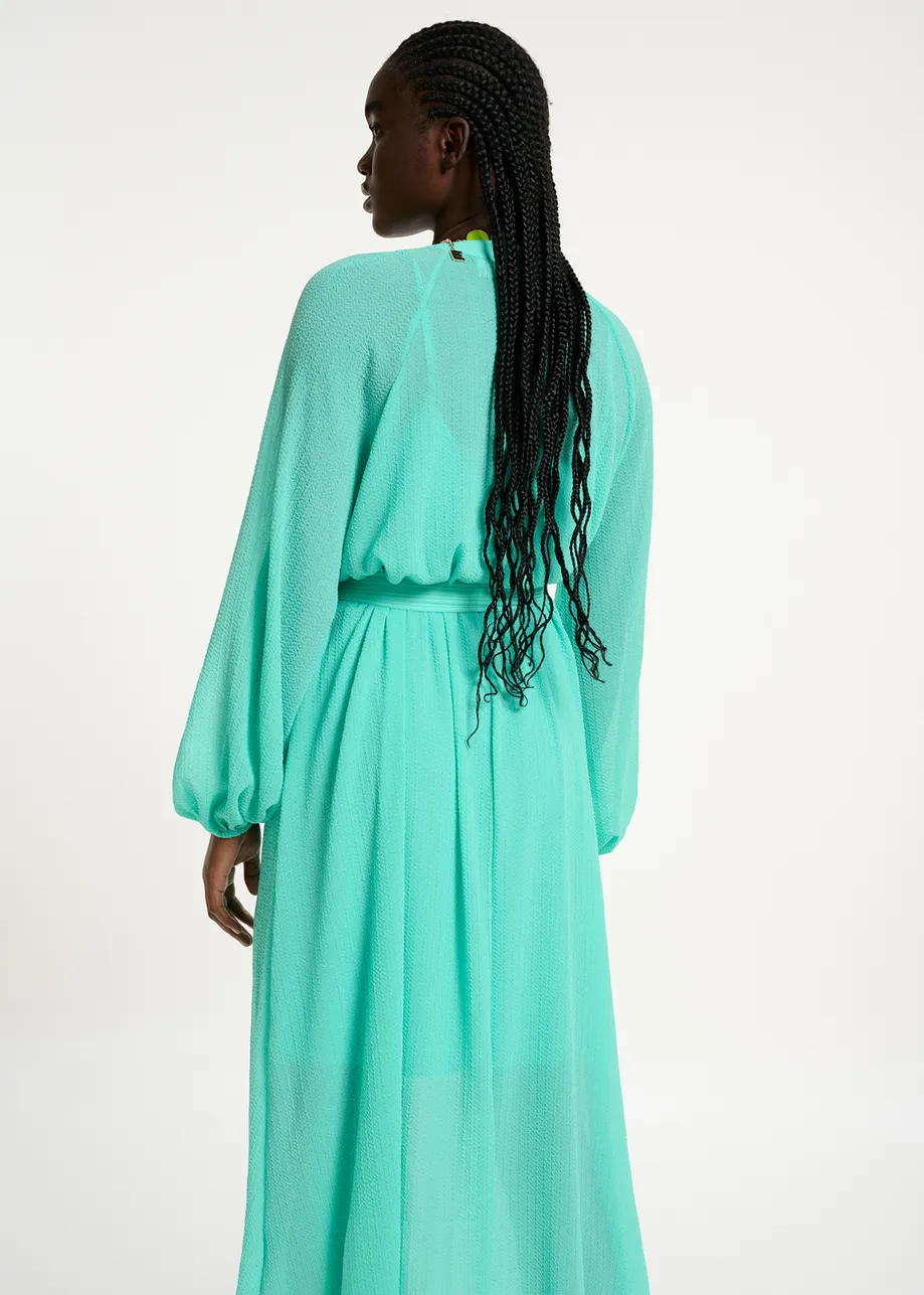 Robe chemise midi turquoise avec ceinture