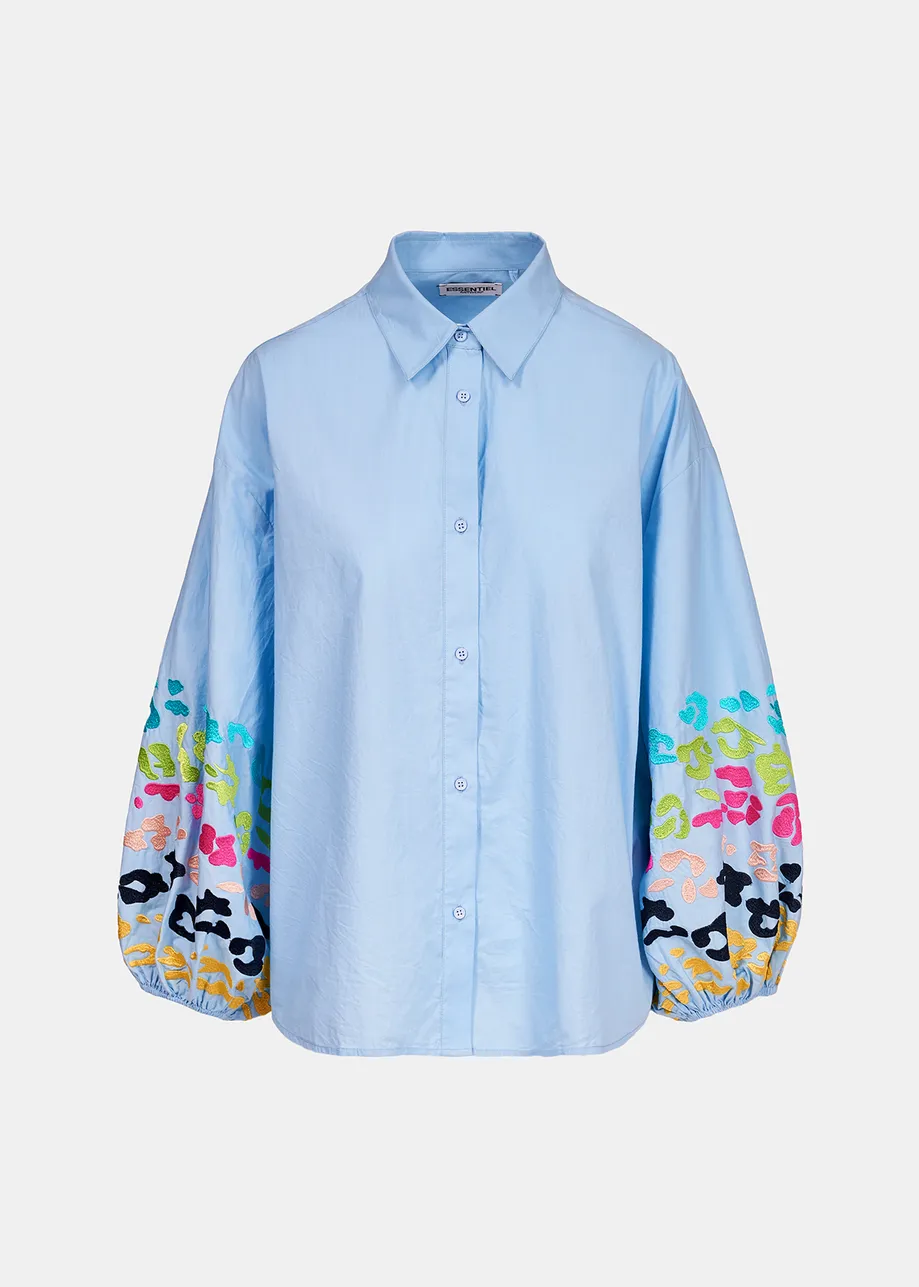 Blauw katoenen hemd met borduursels