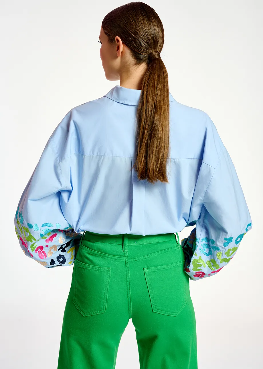 Blue cotton shirt with embroideries