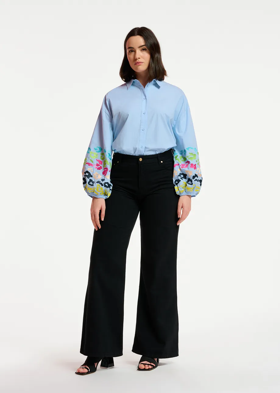 Blue cotton shirt with embroideries