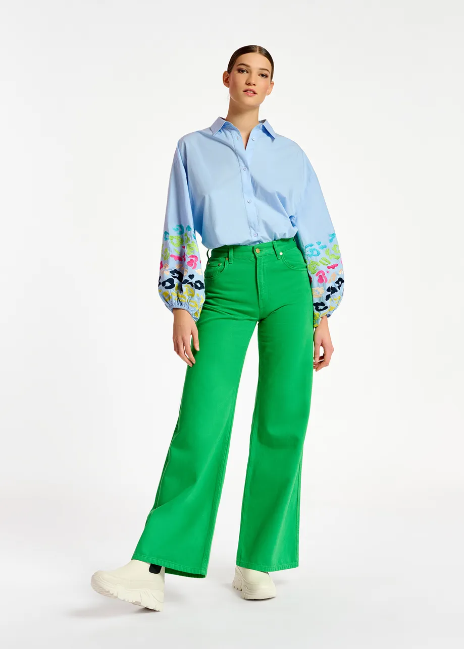Blue cotton shirt with embroideries
