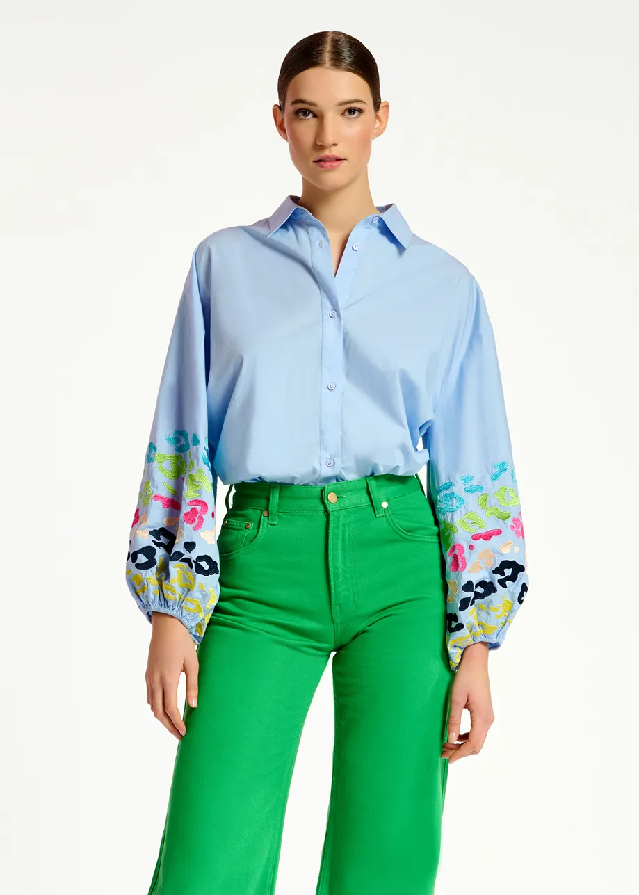 Blue cotton shirt with embroideries