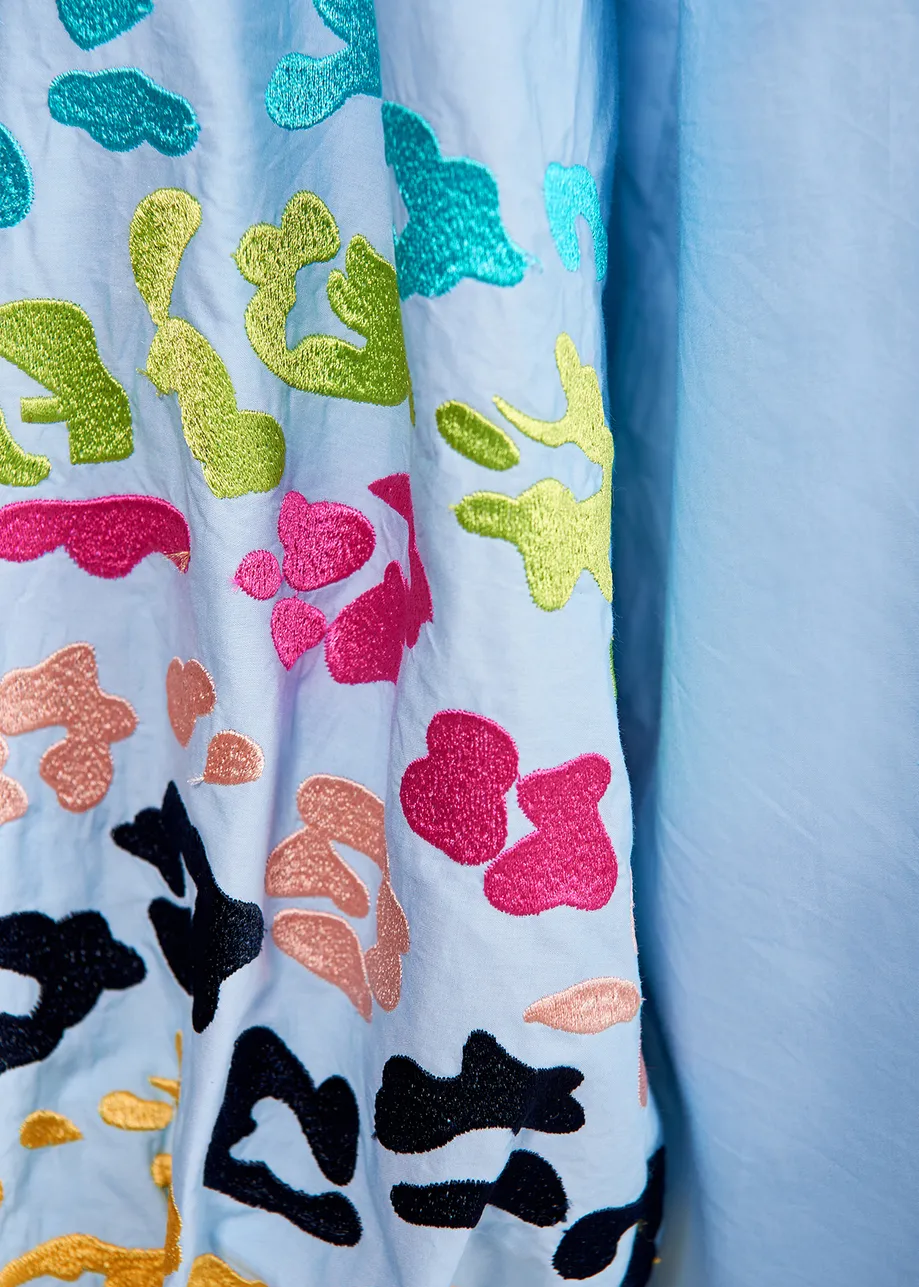 Blue cotton shirt with embroideries