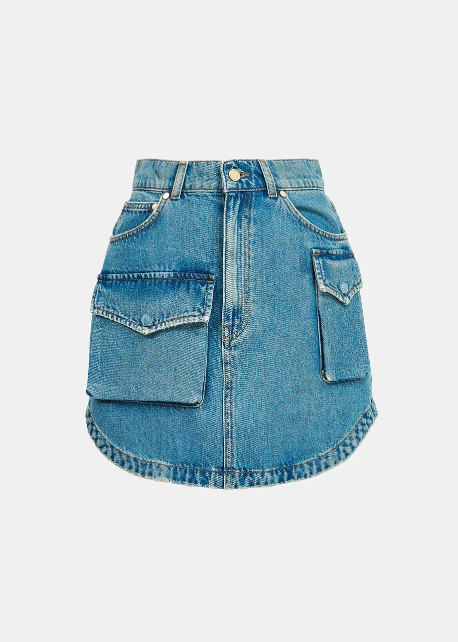 Blue denim mini skirt