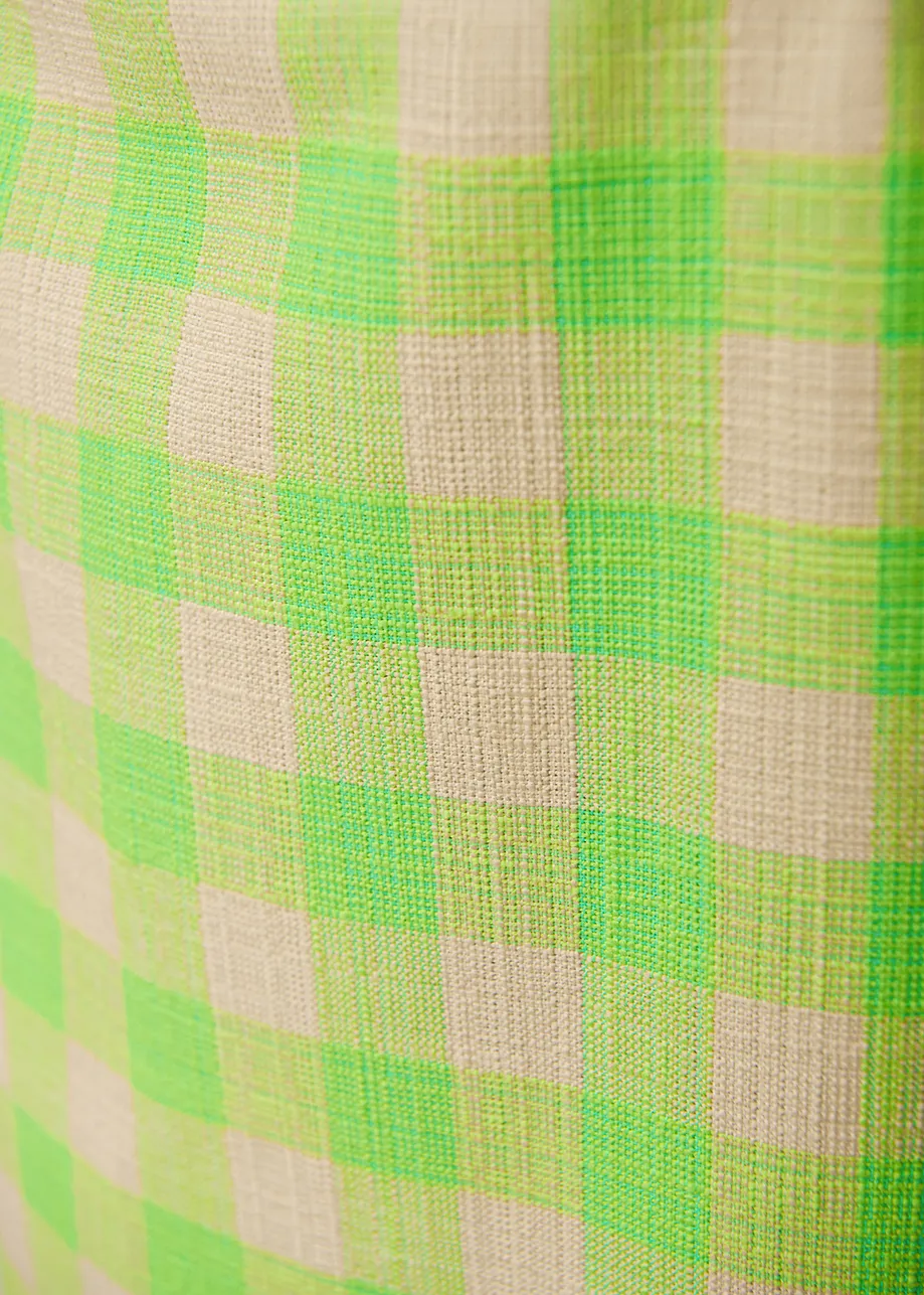 Neon green and beige checkered midi skirt