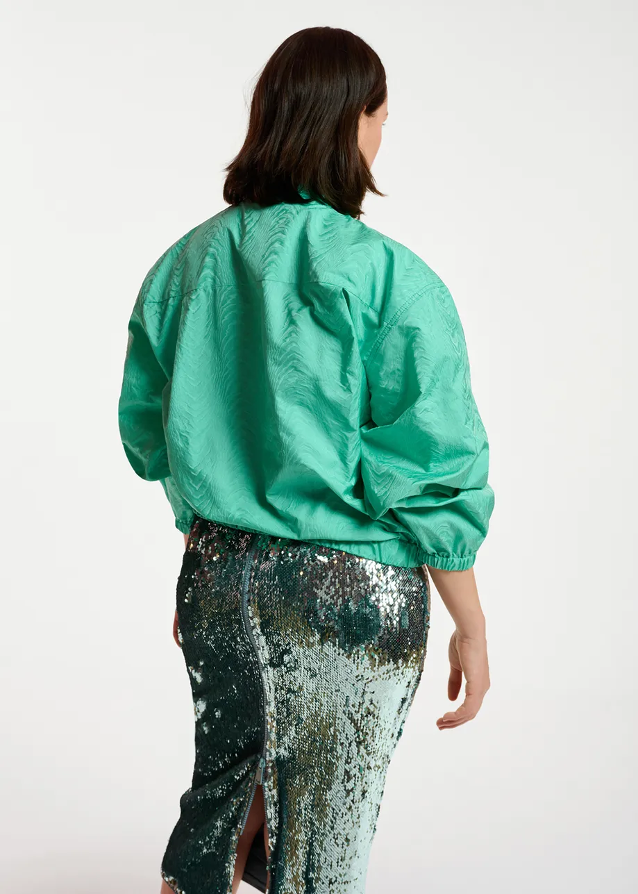 Turquoise bomberjack van jacquard