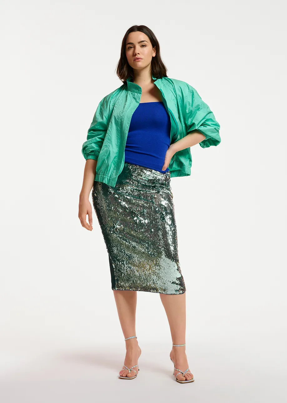 Turquoise bomberjack van jacquard