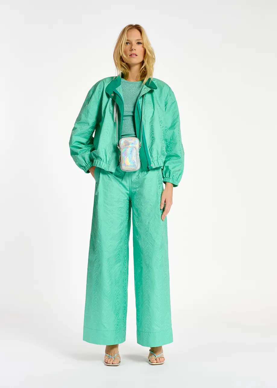 Turquoise bomberjack van jacquard