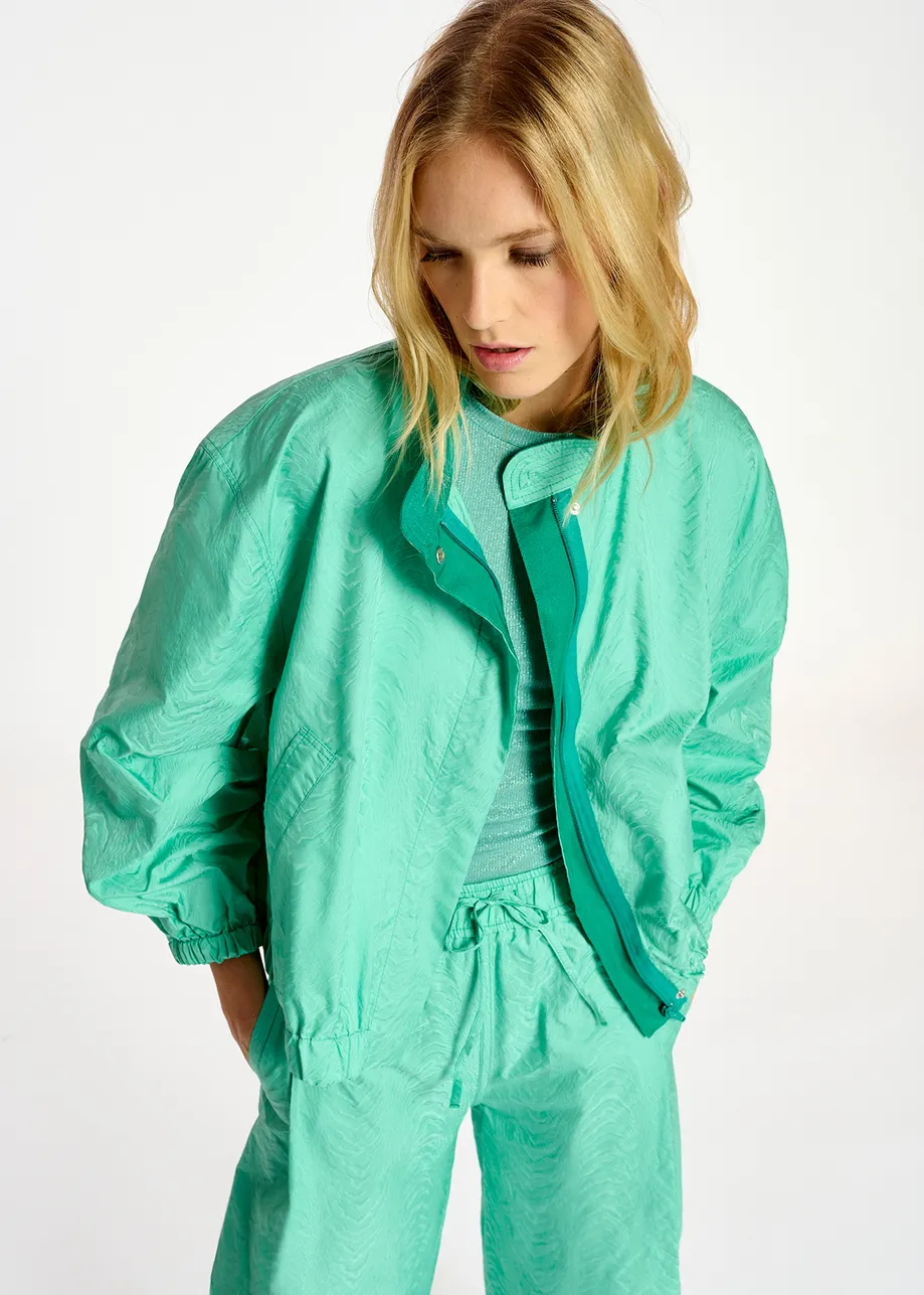 Turquoise bomberjack van jacquard