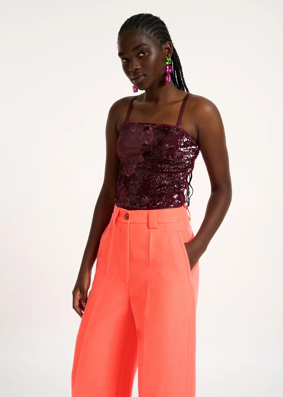 Burgundy sequin-embellished top