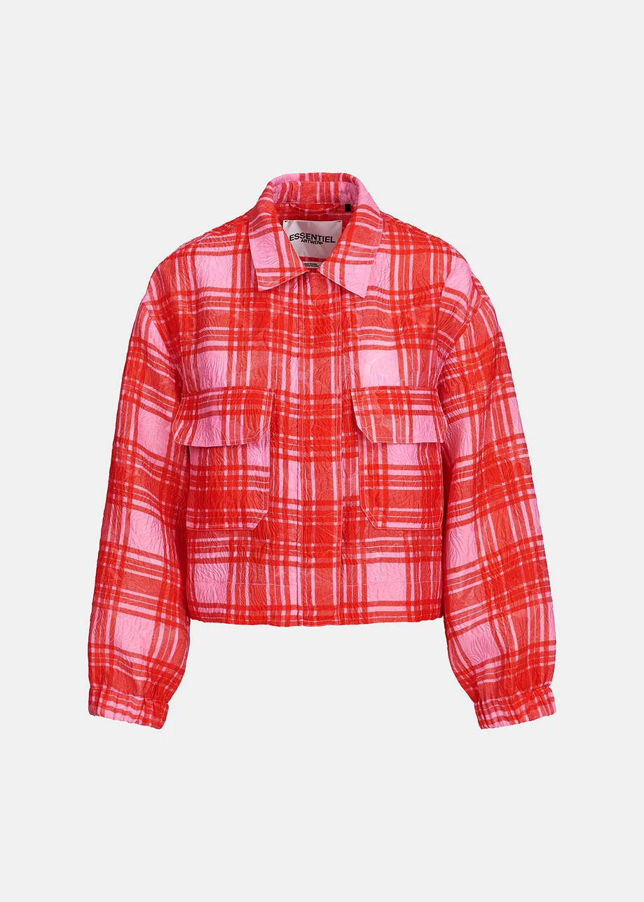 Pink and red checked cropped jacket