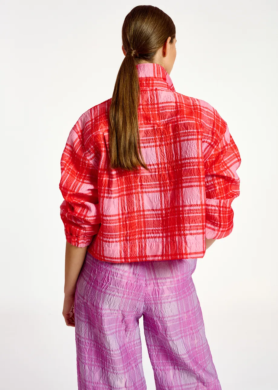 Pink and red checked cropped jacket