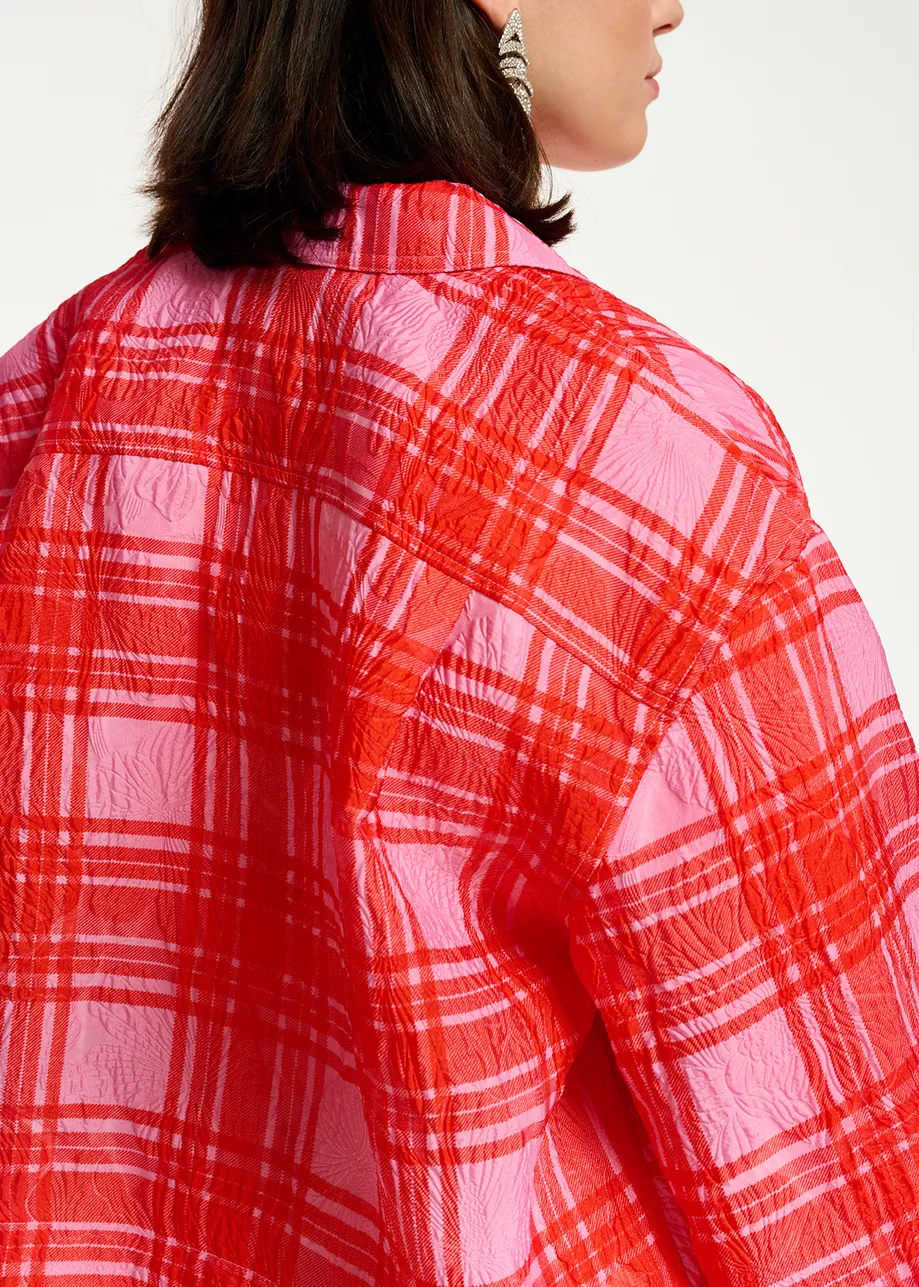 Pink and red checked cropped jacket