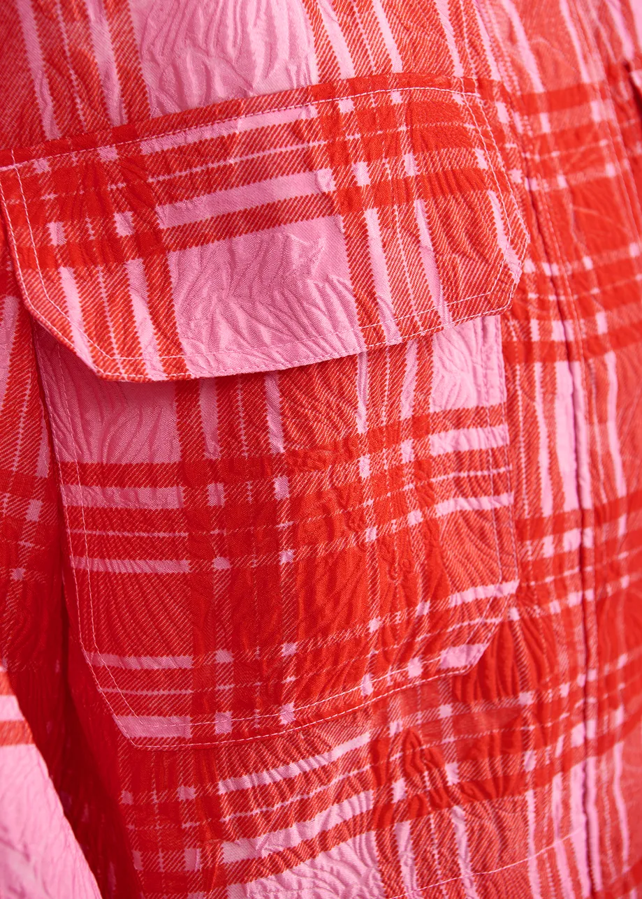 Pink and red checked cropped jacket