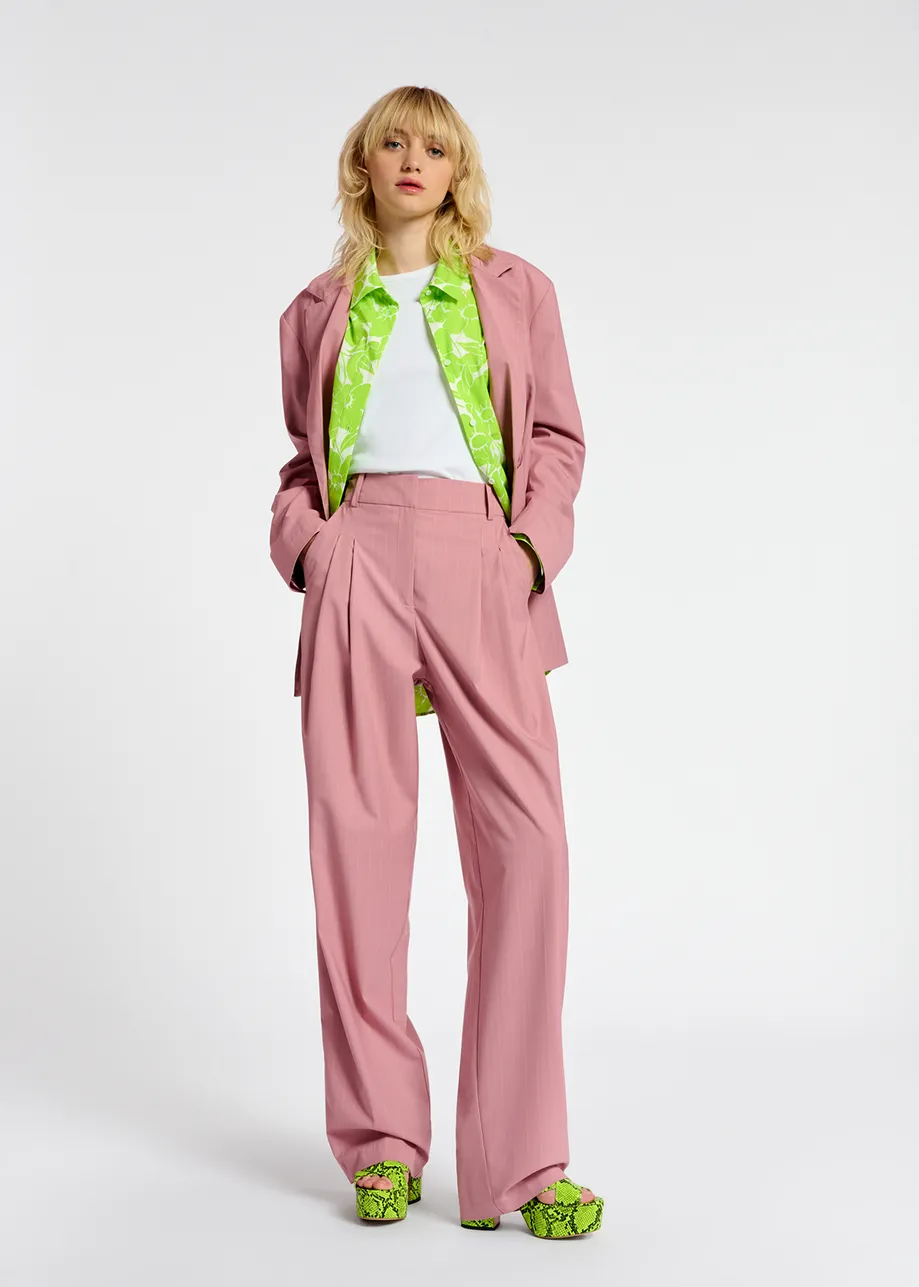 Pink pinstriped tailored pants