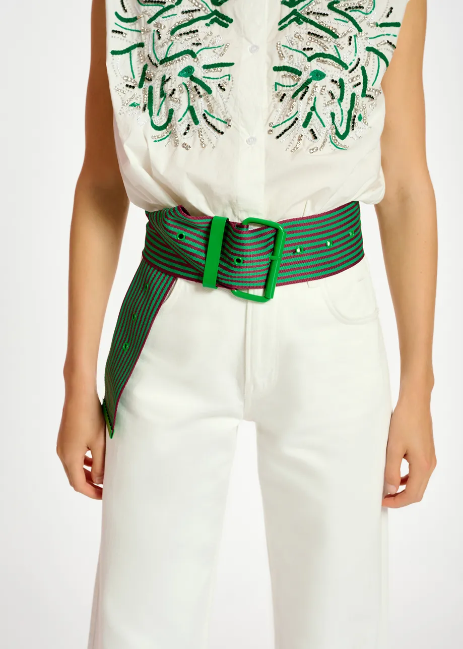 Ceinture en toile à rayures vertes et violettes