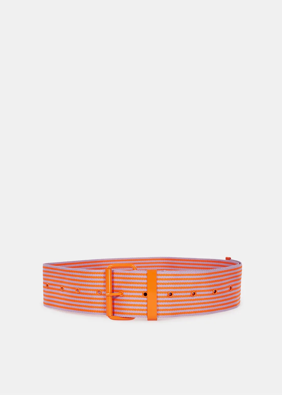 Orange and lilac striped canvas belt