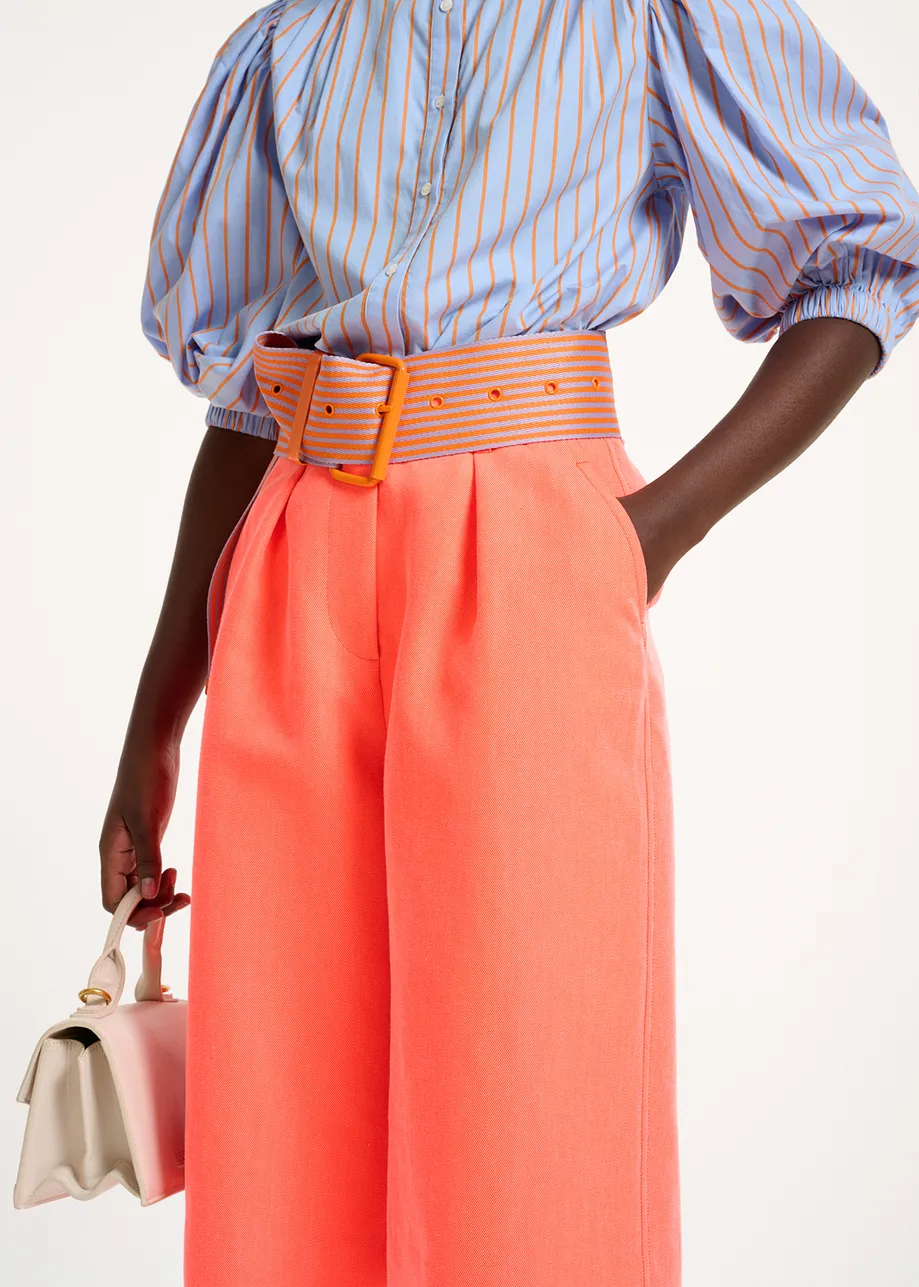Orange and lilac striped canvas belt