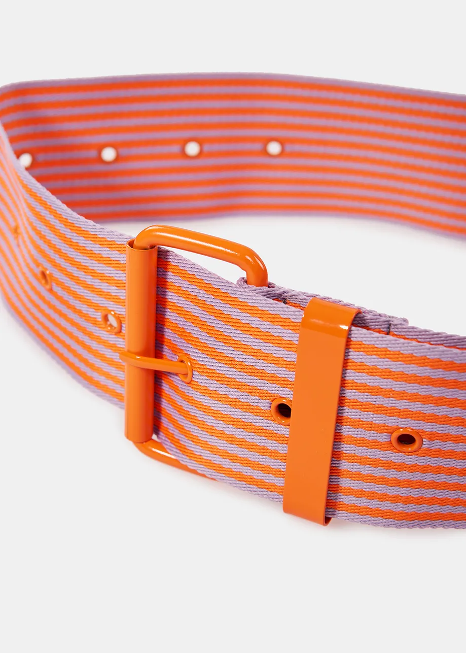 Orange and lilac striped canvas belt