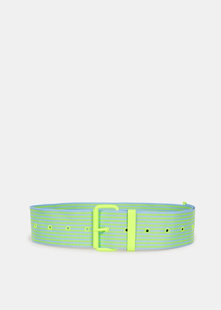 Neon yellow and light blue striped canvas belt