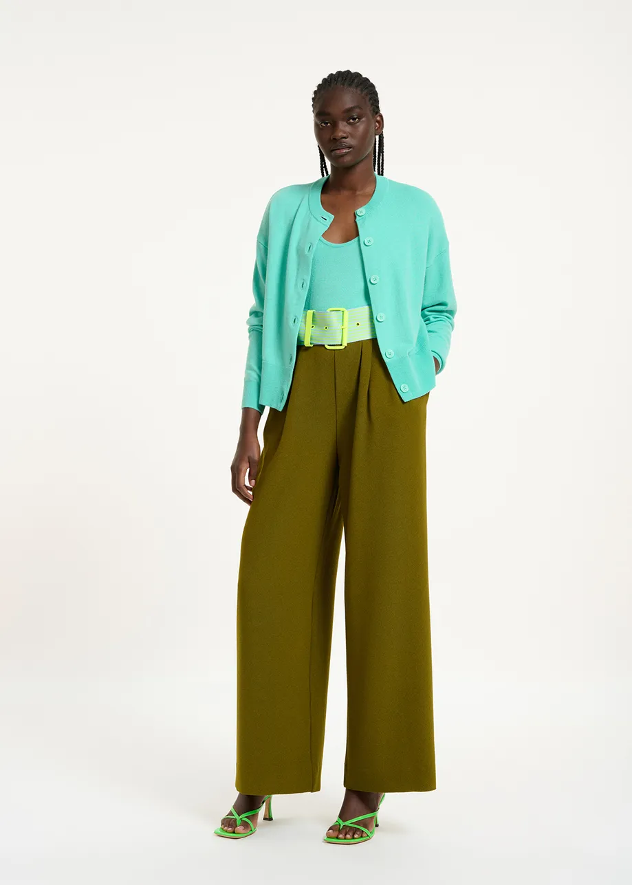 Neon yellow and light blue striped canvas belt