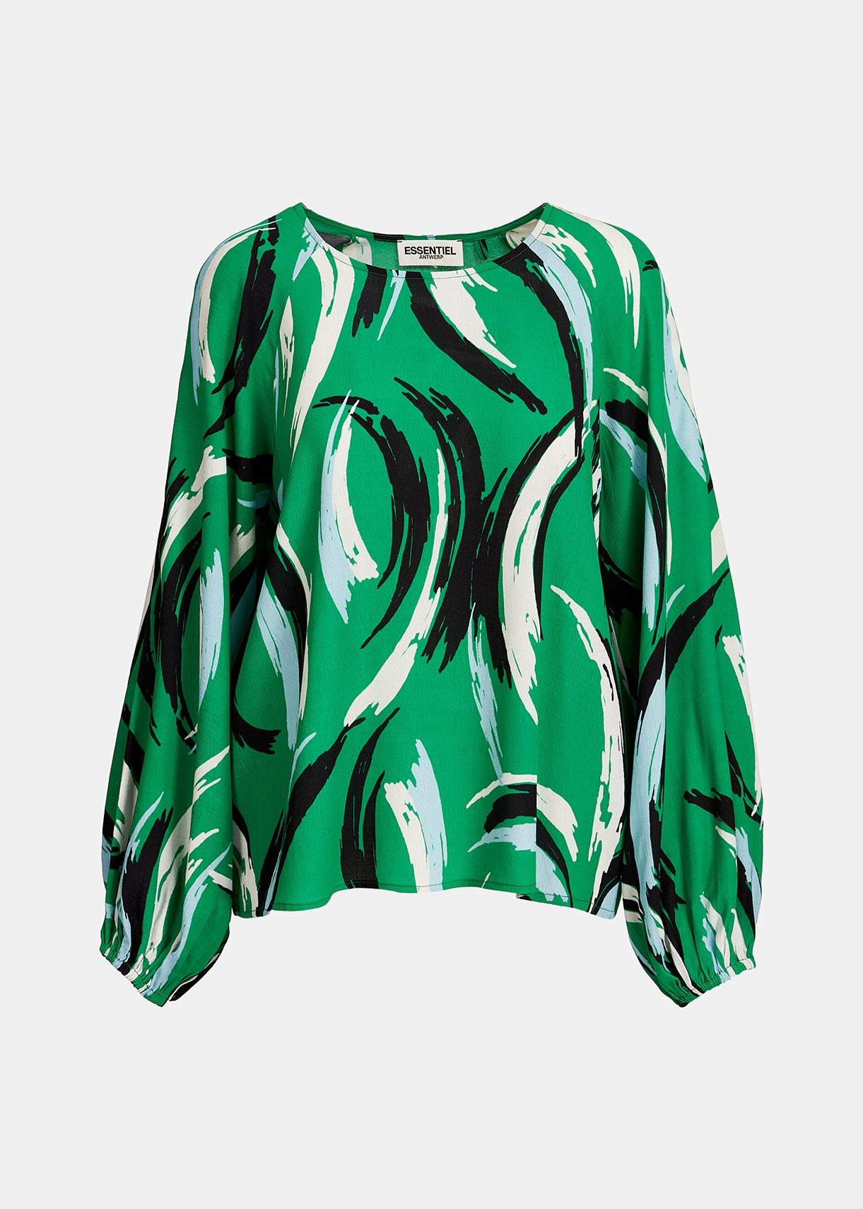 Green, white and black relaxed-fit top with abstract print