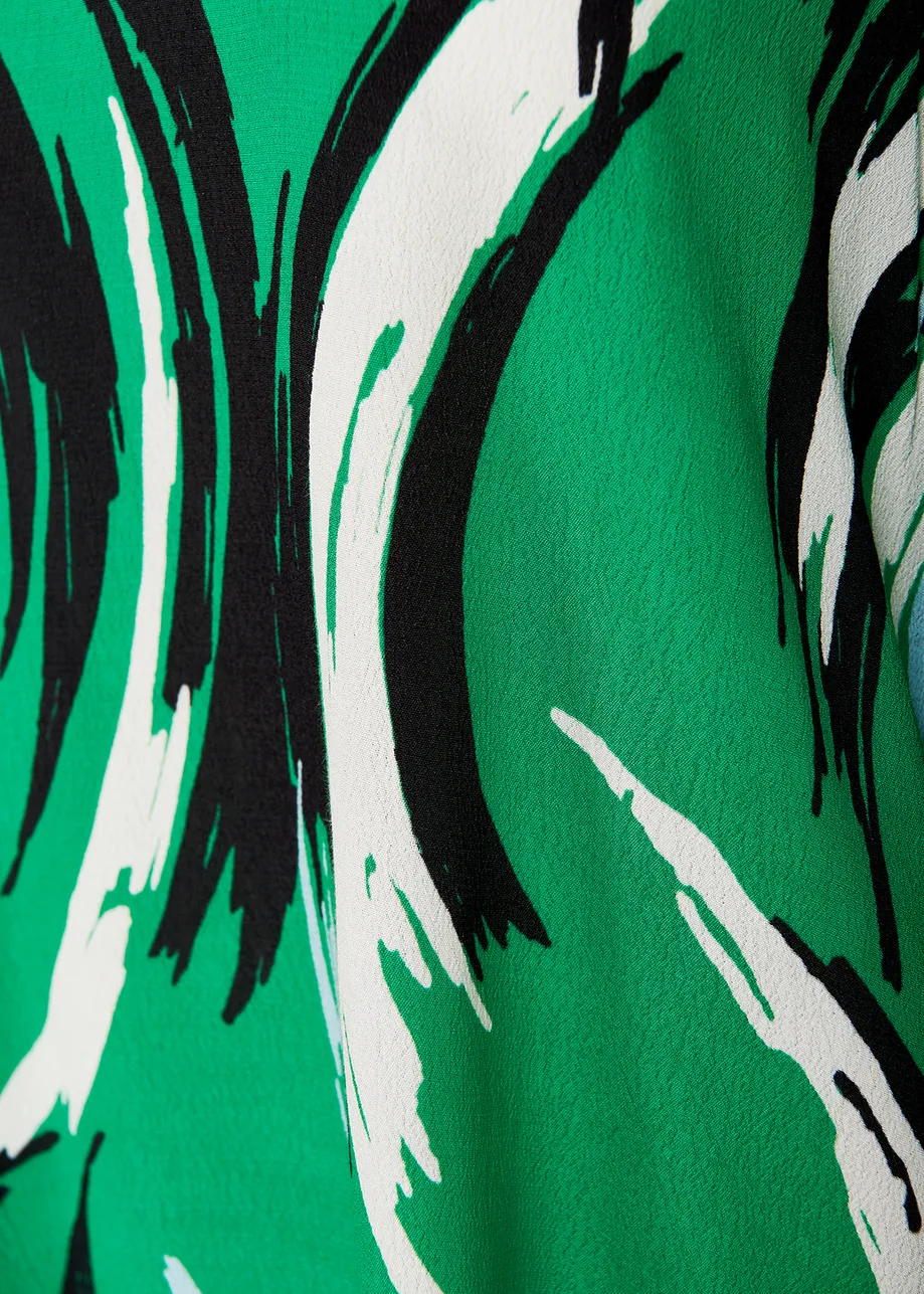 Green, white and black relaxed-fit top with abstract print