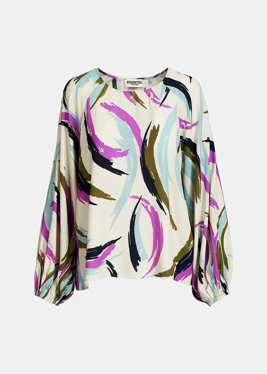 Off-white, light blue and purple relaxed-fit top with abstract print