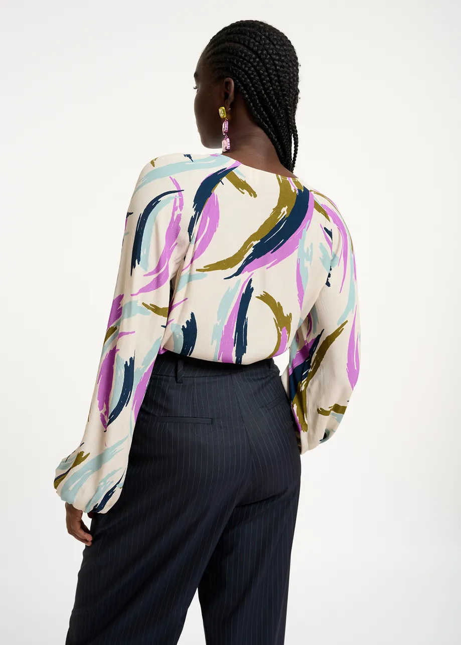 Off-white, light blue and purple relaxed-fit top with abstract print