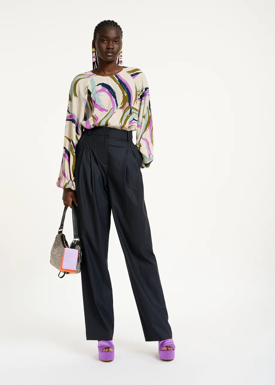 Off-white, light blue and purple relaxed-fit top with abstract print