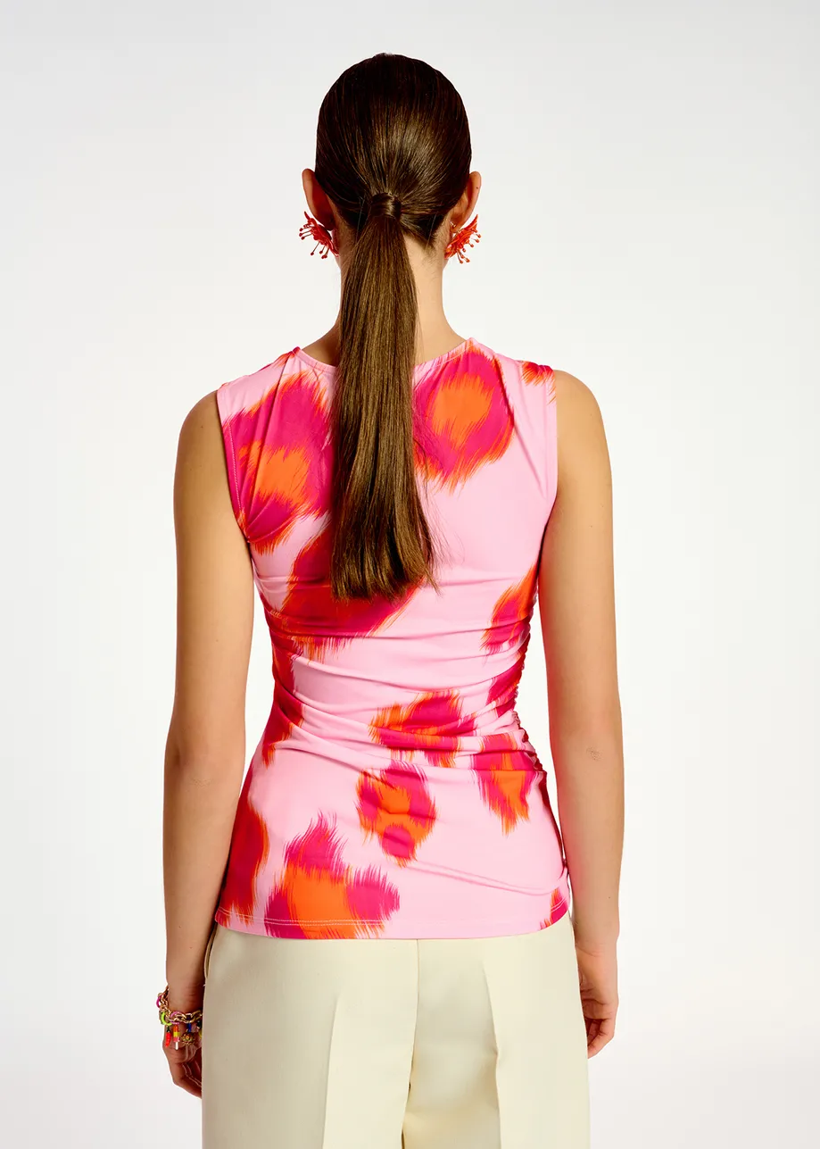 Roze mouwloze top met luipaardprint