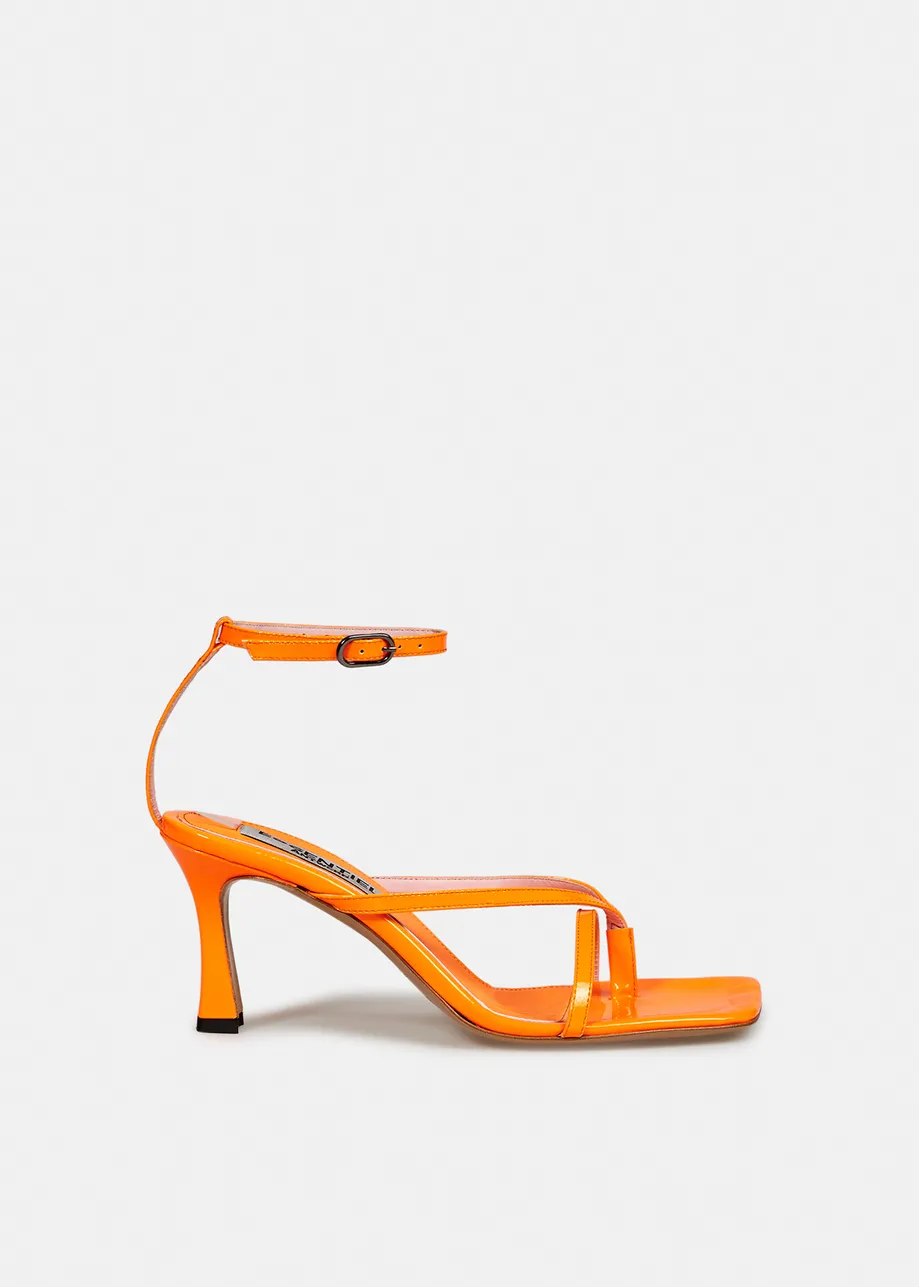 Fluo-oranje leren sandalen met bandjes