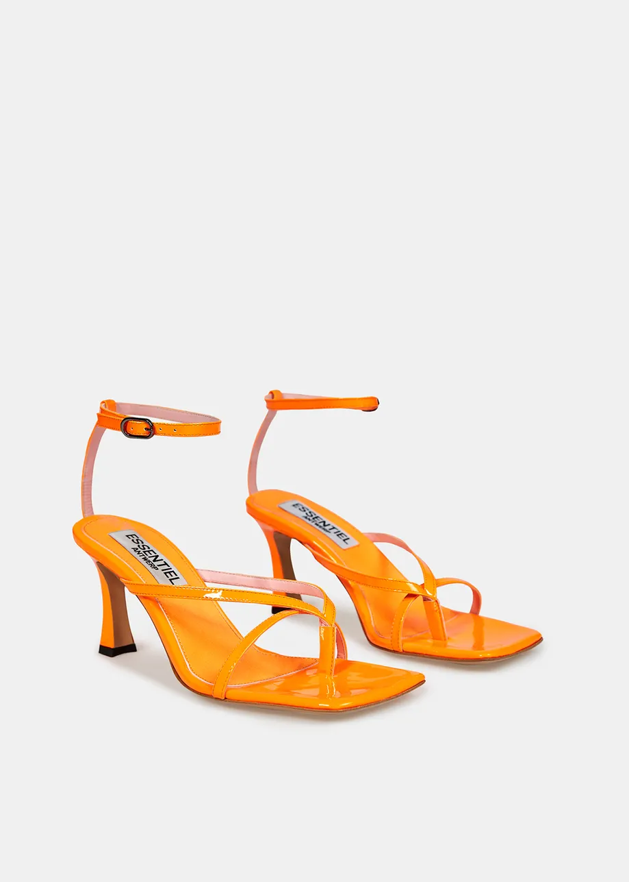 Neon orange leather strappy sandals