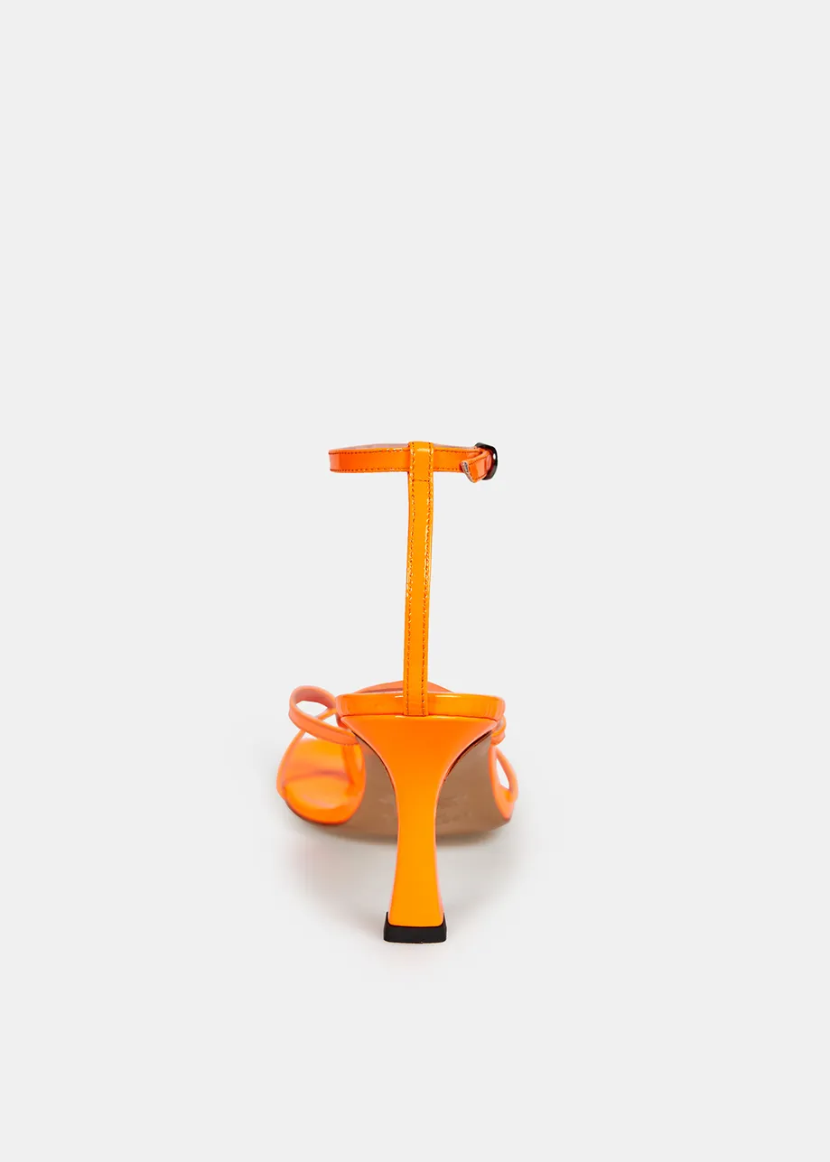 Neon orange leather strappy sandals