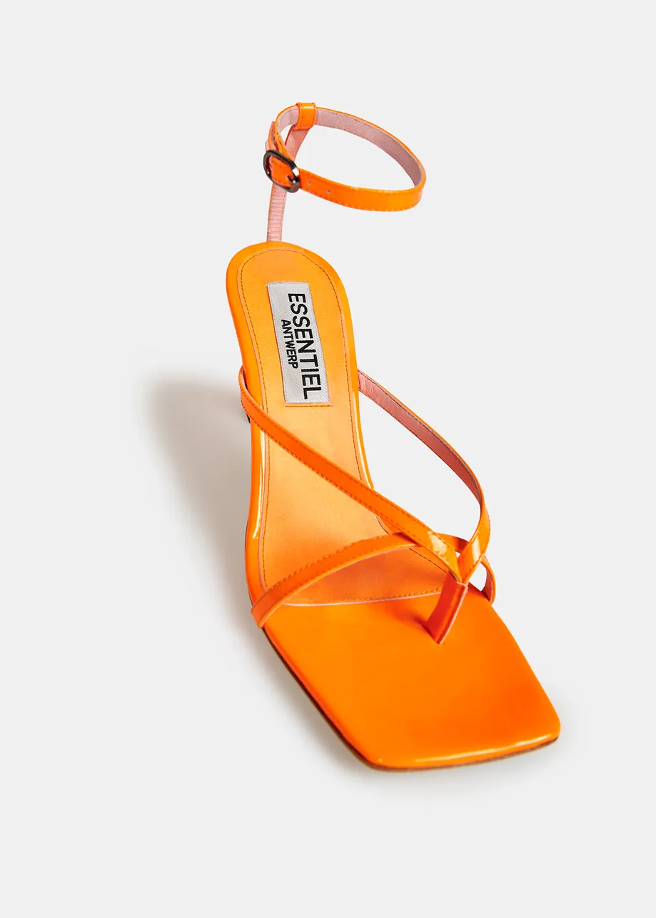 Neon orange leather strappy sandals