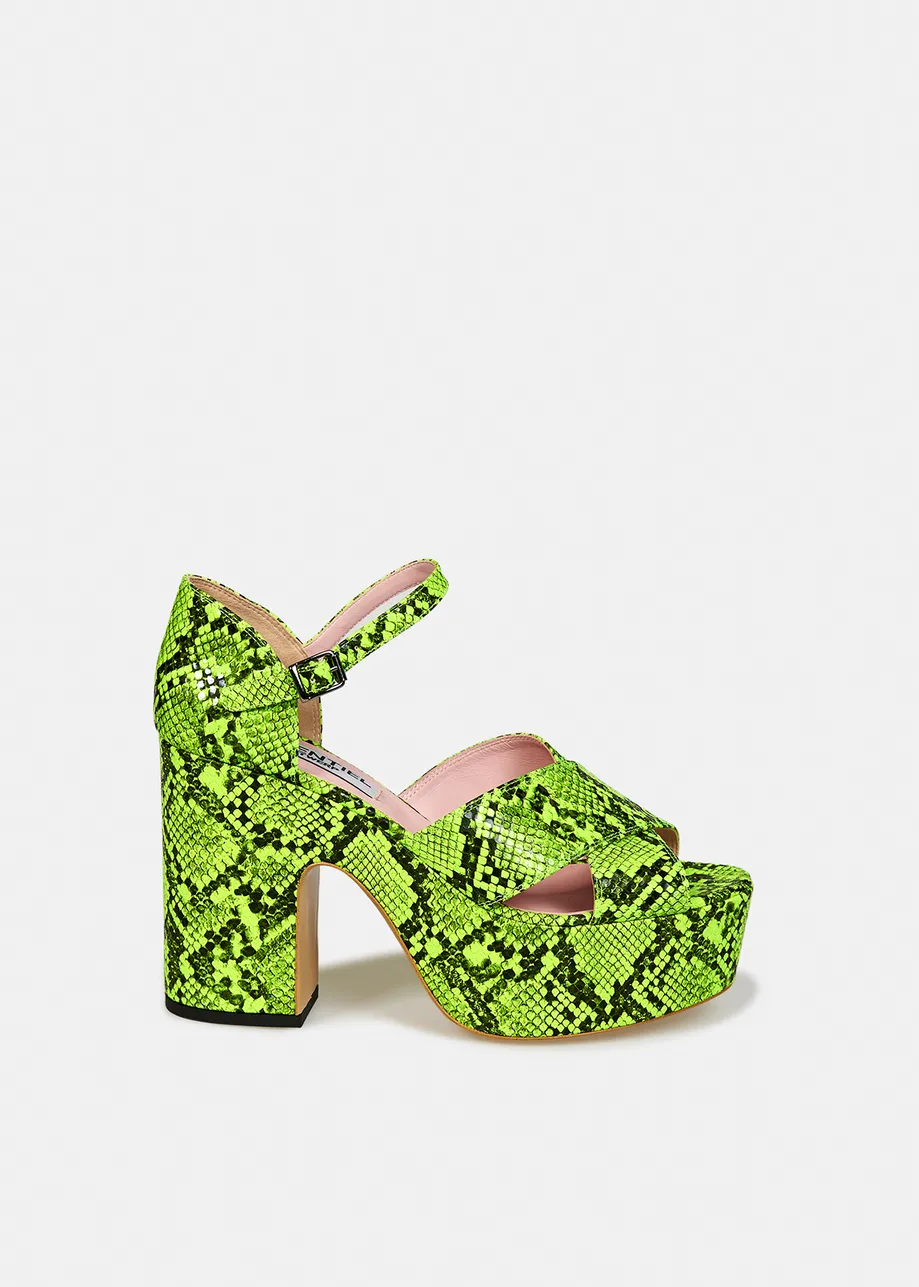 Fluogele plateausandalen met slangeffect