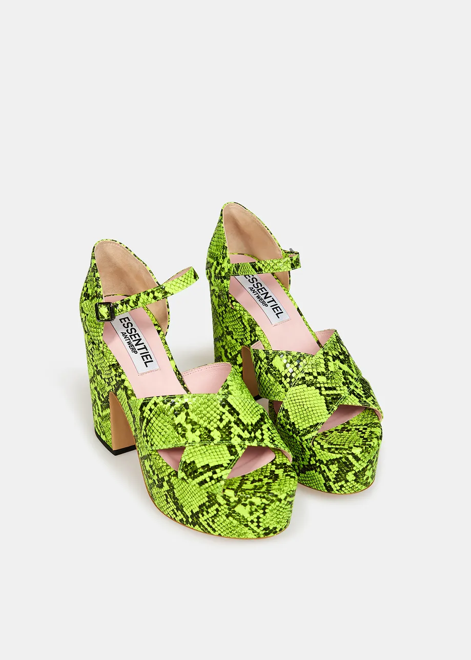 Fluogele plateausandalen met slangeffect